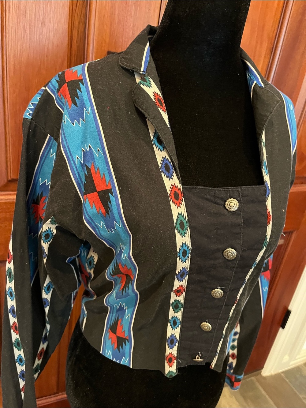 Panhandle Slim Shirt Short Cropped Western Rodeo Aztec Tribal Concho Buttons VTG - Picture 2 of 10